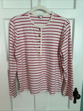 J. Crew Ivory & Pink Striped Henley Top